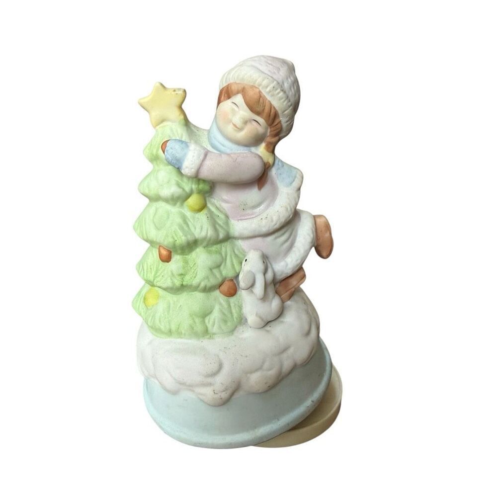 Vintage Interpur Girl With Christmas Tree Spinning Music Box not working